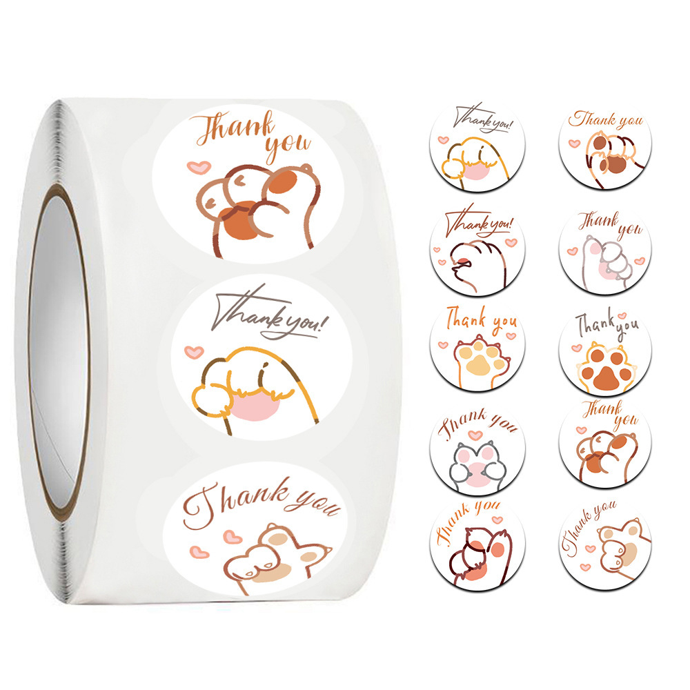 Sticker Label Roll - JCAC 500 stuks/rol Leuke Cartoon Kattenpootjes